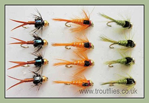 Cruncher Lot de 24 mouches à truite Cruncher Nymphes, 4 couleurs, tailles mixtes 10/12/14 Cruncher Lot de 24 mouches à truite Cruncher Nymphes, 4 couleurs, tailles mixtes 10/12/14