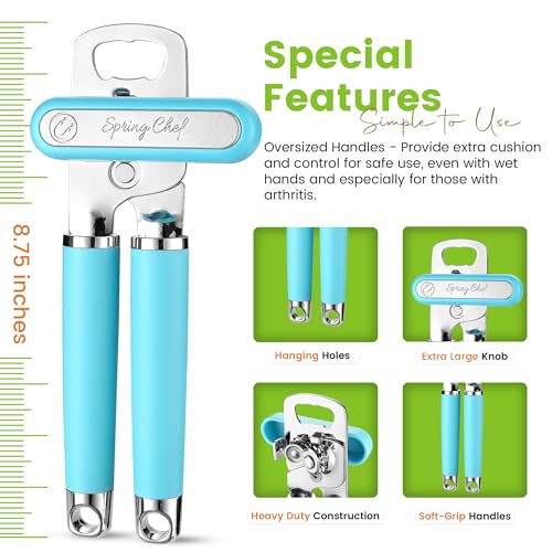 Image of Spring Chef Stainless Steel Manual Can Opener w /Soft Grip Handle, Aqua Sky