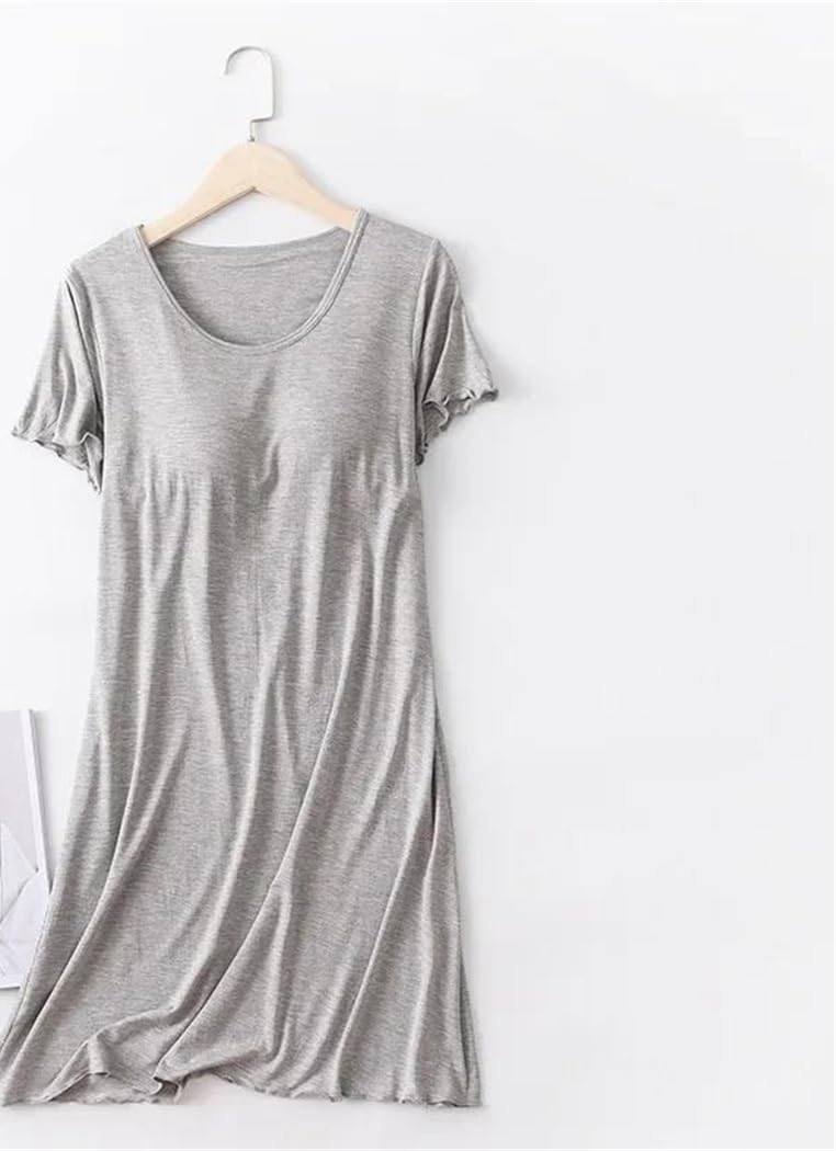 Womens Nightgown Short Sleeve Ruffle Hem Loose Fit Sleep Dress Summer Lounge Wear