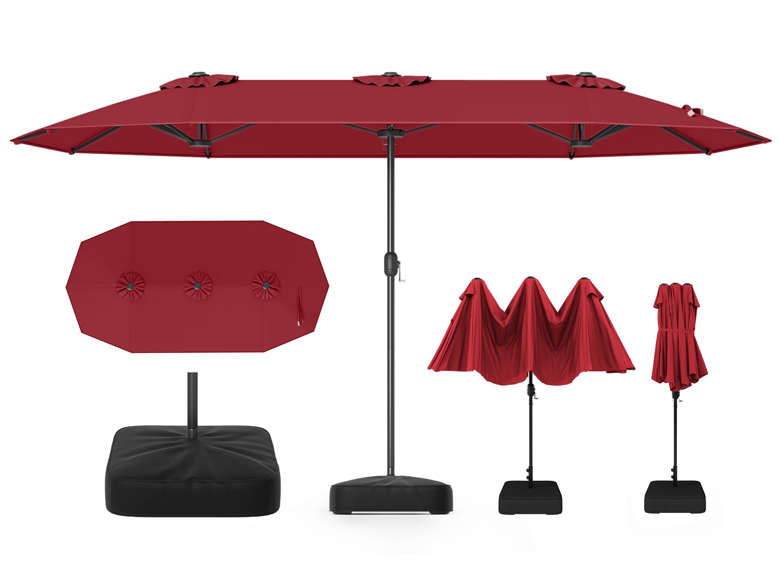 RELAX4LIFE Grand Parasol de Jardin Exterieur avec Pied, 4x2M Parasol Double pour Terrasse/Piscine/Marché, 12 Baleines Renforcées, Manivelle, Protection Solaire pour 6-8 Personnes