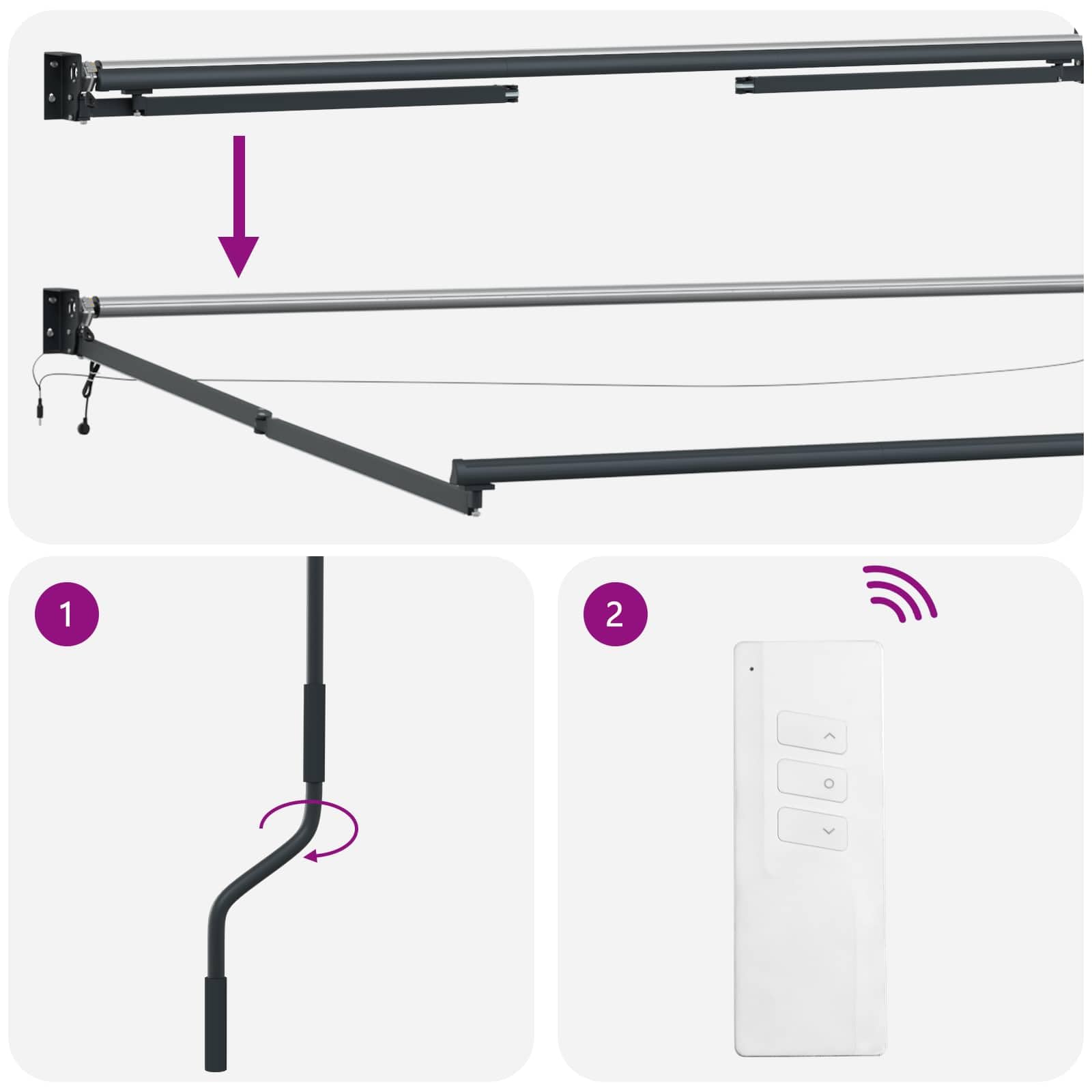 Toldo eléctrico antracita 2,5 x 2 m con panel solar y mando a distancia, toldo articulado de aluminio y poliéster para terraza y balcón, parasol retráctil