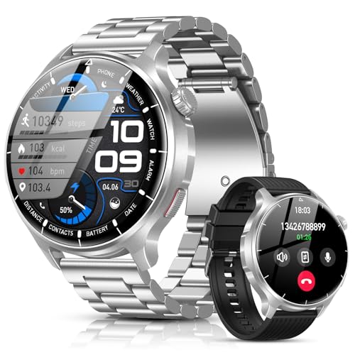 Reloj Inteligente Hombre Militar con Bluetooth Llamada, 1000mAh Smartwatch Hombre con 1,52' HD/110+ Modos Deportes/24/7 Pulsómetro/ Sueño/IP68 Impermeable/Podómetro Android iOS (Acero Plateado)
