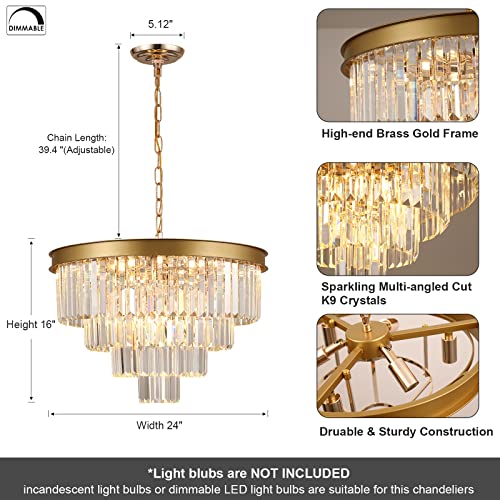 Image of Modern Gold Crystal Chandelier 24 inchLiving Room Chandeliers Light Fixture