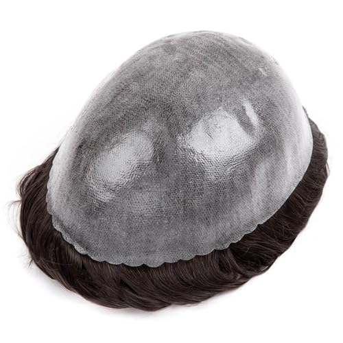 adorno para el cabello Tupé for hombre, extensiones de cabello humano indio castaño, 0,1 a,12 mm, con base piel fina, prótesis capilar masculina(4#,6x9)