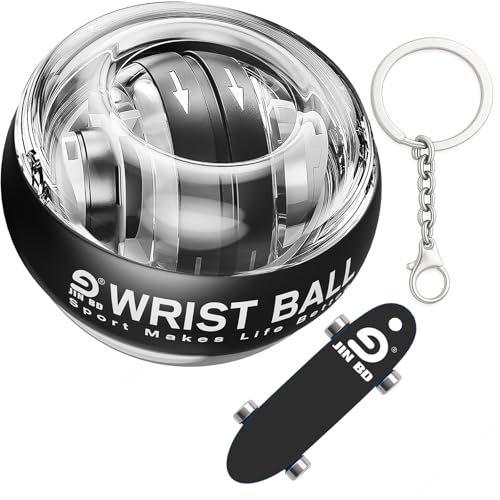 Wrist Training Ball, self-Starting gyro Forearm Exerciser Power Ball and Finger Slide Combination Pack for strengthening arms, Fingers, Bones and Muscles.(Black Without LED Light Combination)