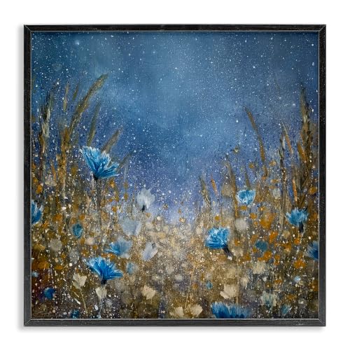 Deep Blue Botanical Meadow Grass, 17 x 17 Inch Framed Giclée Print