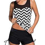 Tempt Me Women Two Pieces Chevron Pattern Tankini with Boyshort Bottoms Black XL