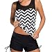 Tempt Me Women Two Pieces Chevron Pattern Tankini With BoyShort Bottoms Black XL