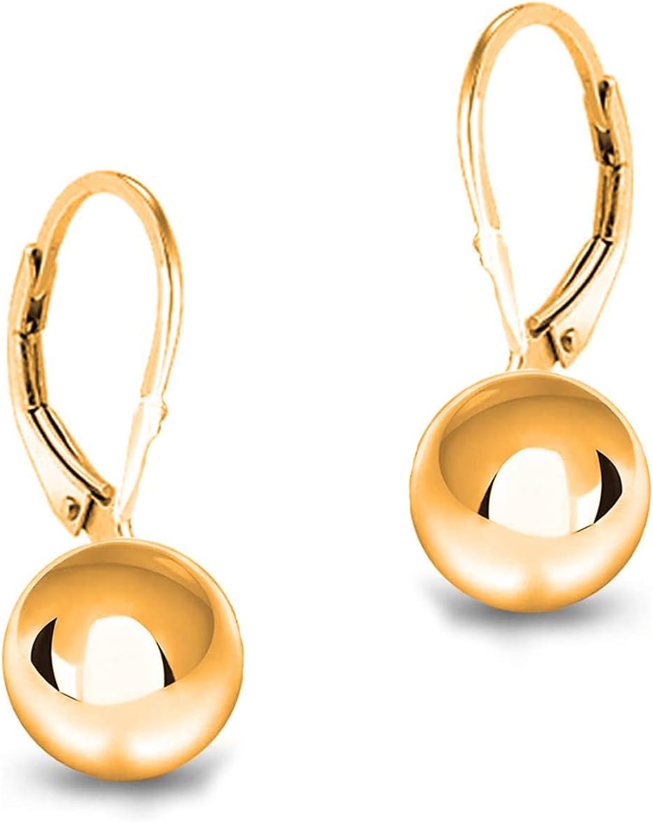 Savlano 925 Sterling Silver Classic Leverback Round Bead Ball Drop Earrings - 18K Gold Plated Bead Ball Earrings for Women Available in 6MM, 8MM, 10MM, 12MM - Made in Italy Comes With Savlano Gift Box - Image 2