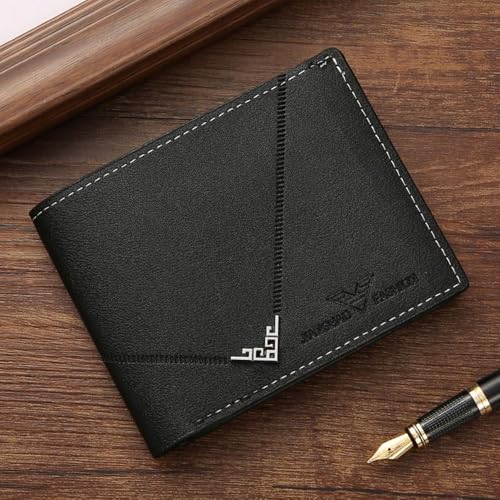 Short Wallet PU Card Bag Folding Card Holder Men(Black)