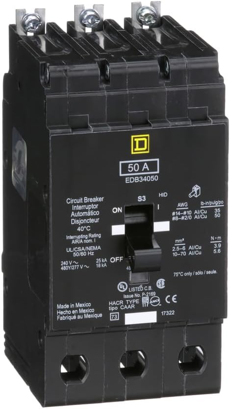 Schneider Electric480Y/277-VOLT 50-AMP EDB34050 Miniature Circuit Breaker 480Y/277V 50A, Black