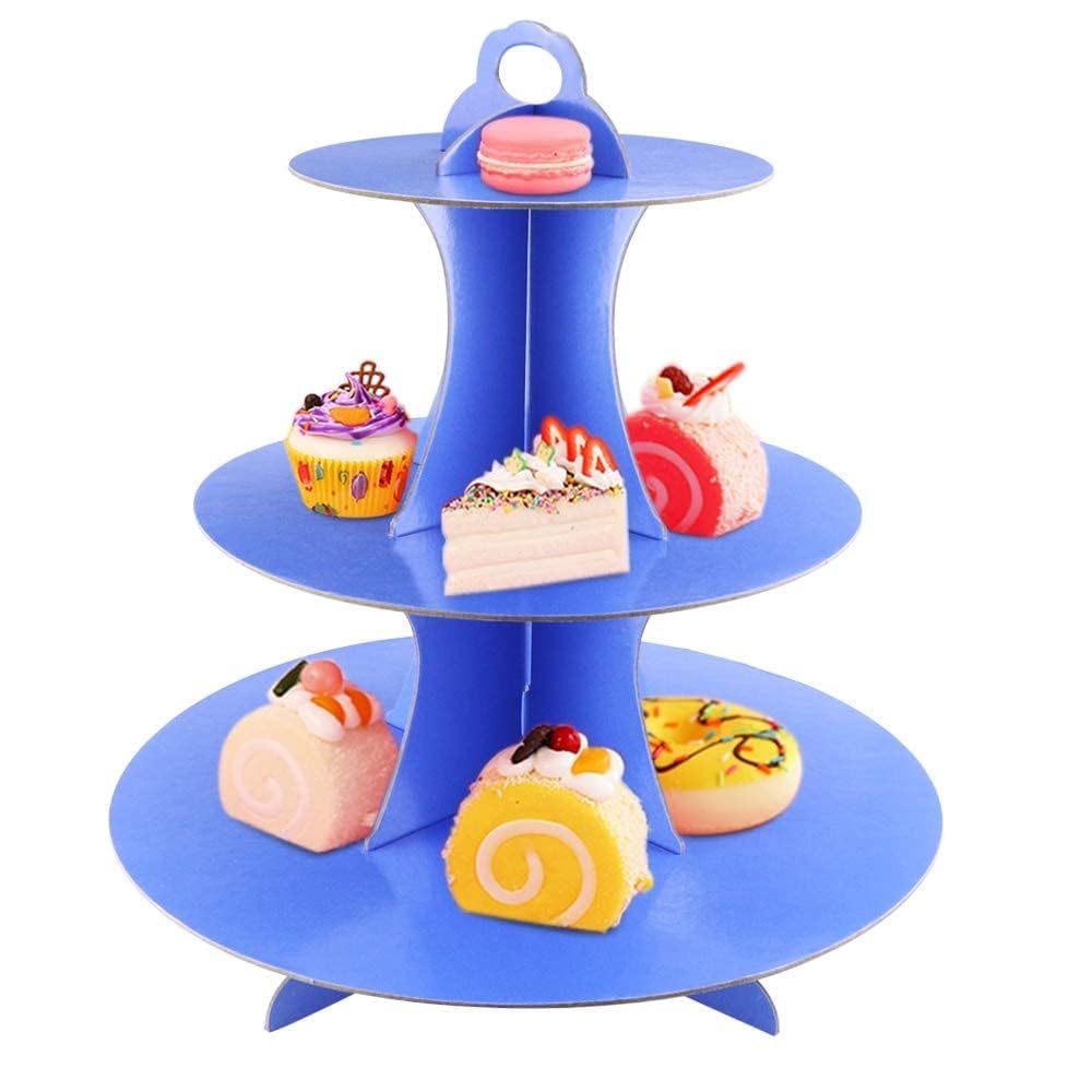 Soporte para pasteles de 3 niveles, redondo, de cartón, reutilizable, para servir pastelería, decoración de cumpleaños, bodas, eventos especiales