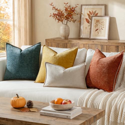 Image of a moment Fall Decorative Throw Pillow Covers Pack of 2,22x22 Inch Crafted Border Rust