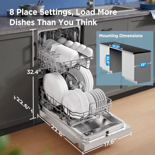 Midea 18 Inch Built-in Dishwasher, 8 Place Settings, Stainless Steel Tub - Image 3