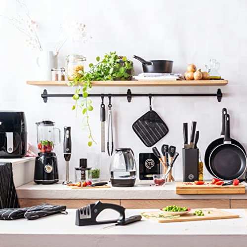 MasterChef Küchenwaage Digital, Waage zum Kochen und Backen, Kitchen Scale Klein für Gramm & Unzen (5kg-Grenze), Touch-Bedienung & Abschaltautomatik, Einscheibensicherheitsglas, Schwarz