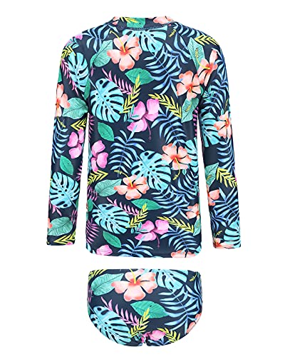 Image of HowJoJo Girls Two Piece Swimsuits Long Sleeve Rash Guard Set Kids Bathing Suits UPF 50+