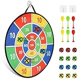 Board Games Double-Sided Dart Board for Kids with 4 Darts 12 Sticky Balls, Darts Board Set with...
