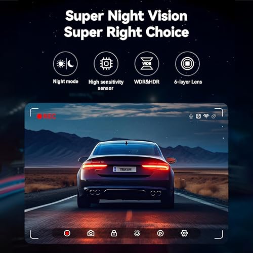Image of TEXUM TDC-25 4K Dash Camera, Ultra HD Resolution, WiFi Connectivity, Automatic Recording, G-Sensor, Voice Prompt - High-Definition Dashcam for Complete Road Safety