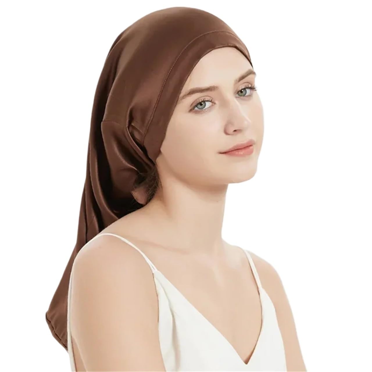 Cuffia for dormire in seta di gelso for capelli lunghi for notte in seta for dormire for le donne for la cura dei capelli 60 * 33 cm(Coffee)