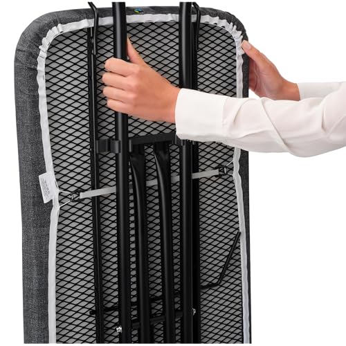 Image of Brabantia XL Comfort Ironing Board with Solid Steam Generator Rest | Large (Size C) | Fairtrade Denim Blue Cover | Adjustable Height (27-38 inch), XL Rest, Easy Fold, Anti-Collapse Lock, Non-Slip Feet