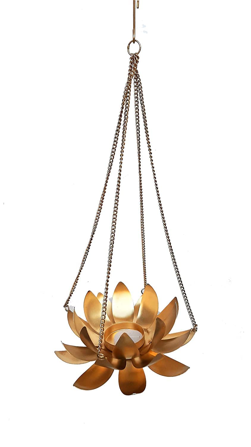 Diwali - Home Decor Metal Lotus Hanging with Tea Light Holder | Design/Look for Festivities Decoration | Gifting Purpose - Made in India (2 PCS Set)-image-3