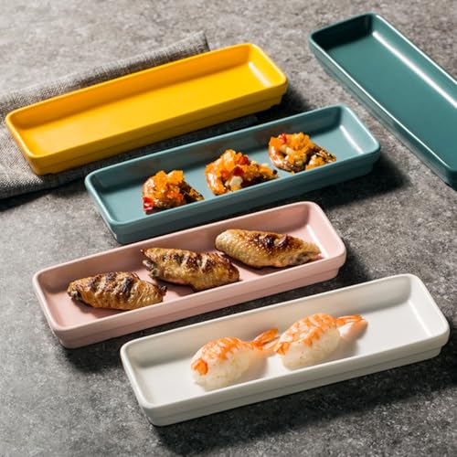 Plato largo cerámico para sushi blanco miniatura 4