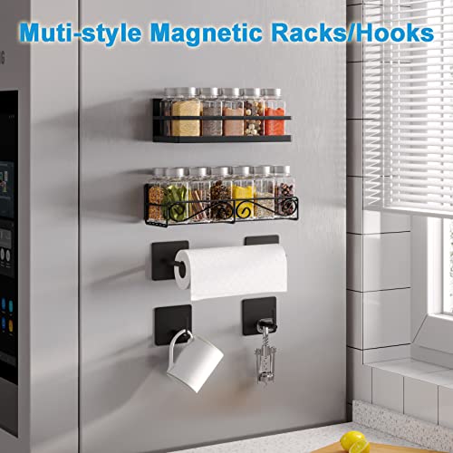 Image of Magnetic Spice Rack, Thipoten Strong Magnetic Shelf with 2 Removable Hooks, Perfect Space Saver for Small Kitchen / Apartment, Awesome Metal Cabinet for Holding Spices, Jars, Bottle, Beve(Black, 2Pack)