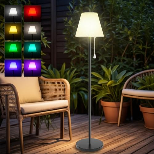 PLODAXE Solar Stehlampe Outdoor mit Lichtsensor, RGBWW Kabellose Stehleuchte Aufladbar Akku, Dimmbar mit Fernbedienung, Höhenverstellbar bis 143cm, Wasserdicht Stehlampe Außen für Garten Terrasse
