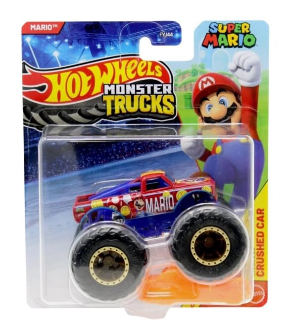 Hot Wheels Mario Monster Truck [zawiera zgnieciony samochód] Odlewany pod ciśnieniem pojazd zabawkowy w skali 1:64