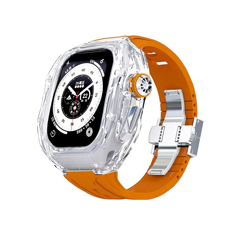 Clear Case for Apple Watch Ultra 2 49mm Men Soft Sport Rubber Band for Iwatch Ultra2 Transparent Mod Kit Metal Buckle Accessories
