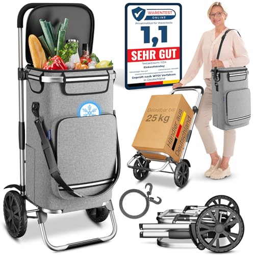 ELONEO Einkaufstrolley klappbar, Einkaufswagen mit Kühlfach, 3in1 Trolley, Sackkarre & Umhängetasche, Einkaufsrollwagen,...