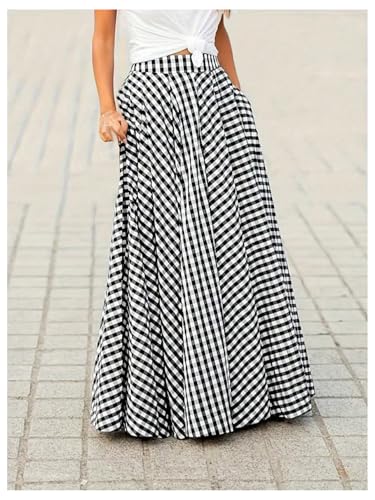 Verdusa Women's Gingham Plaid Ruffle Maxi Skirt High Waisted A Line Flowy Long Skirts3
