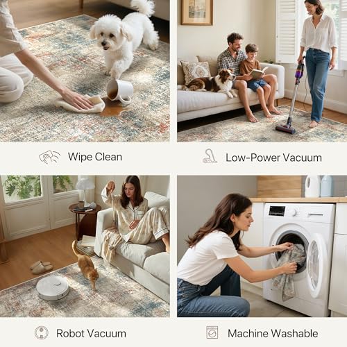 Image of BEIMO Area Rugs 9x12 for Living Room Bedroom, Modern Abstract Machine Washable Rug, Large Soft Low Pile Floor Carpet with Non Slip Backing for Dining Room, Multi