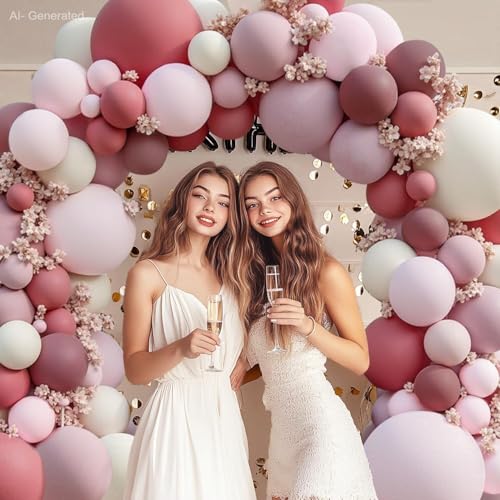 Image of Blocesa Pink Brown Gold Balloons Arch Kit, Double Stuffed Pastel Balloons Garland Rose Pink Blush Brown White Sand Cream Metallic Gold Balloons for Weddings Girl Birthdays Boho Elegant Party Decor