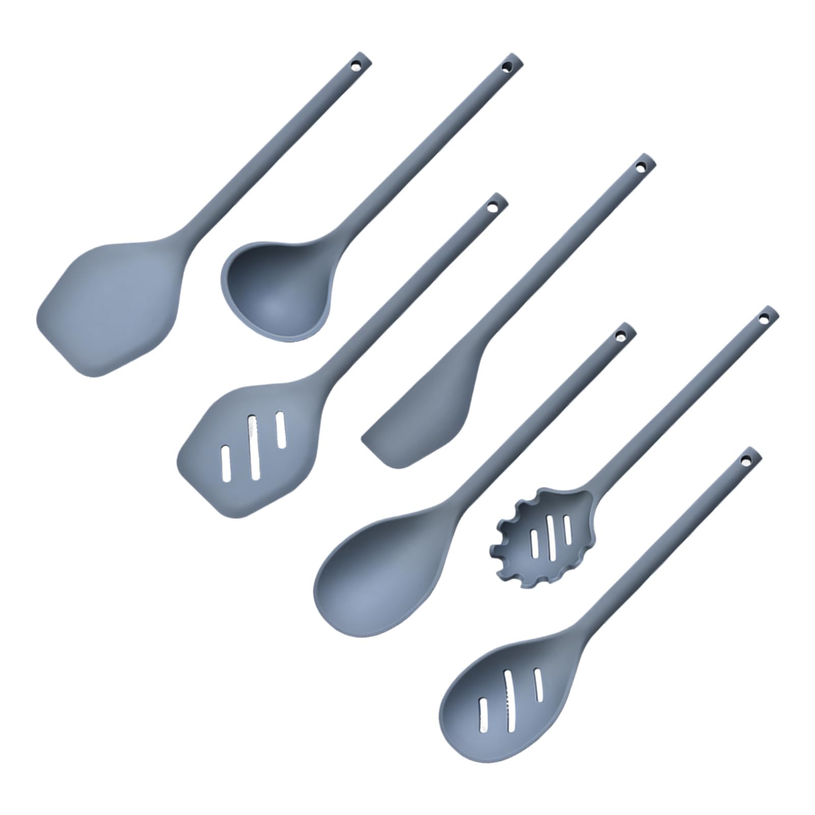 Sbshiouu Blue 7Pcs Silicone Kitchen Utensil Set Cooking Tool With Ergonomic Handle For Nonstick Cookware Elastomer Kitchen Tool Set