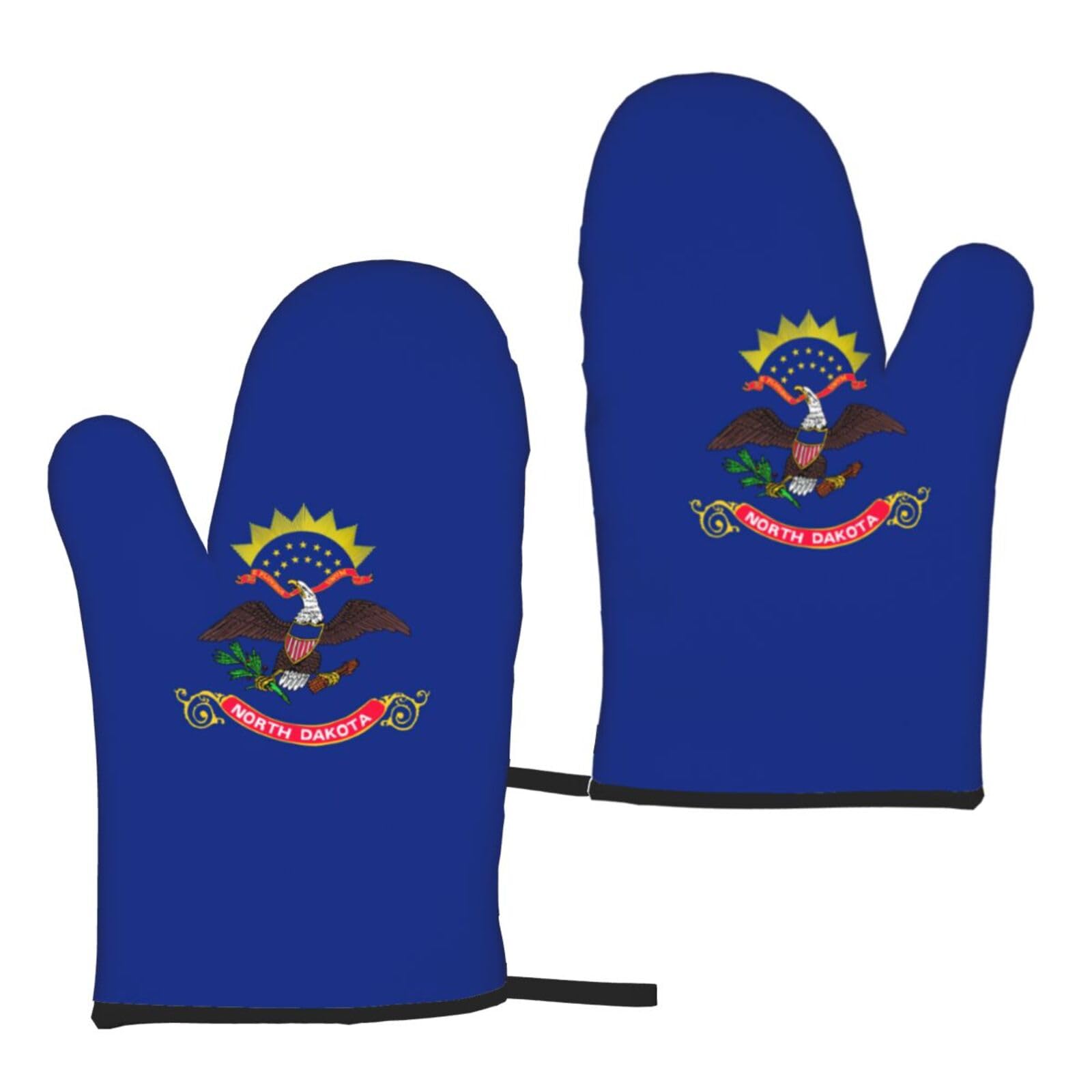 North Dakota State Flag Print Heat Resistant Universal Fit Oven Microwave Gloves Home Cooking Baking Grilling