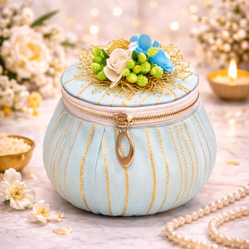 Image of Jaipur Ace Shagun Potli Gift Box Set of 2 with Zipper | Decorative Velvet Jewelry Organizer & Cash Storage Box | Wedding Return Gifts, Rakhi Gift Box, Bridal Shagun Box, Festive Gift Packaging, Money Holder Pouch (SET OF 2)