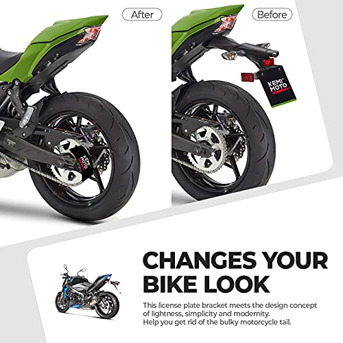 Kemimoto Curved Motorcycle License Plate Holder Side Motorcycle License Plate Mount Tag Bracket Black For Cruise Sportbike Street Bike #TOP1