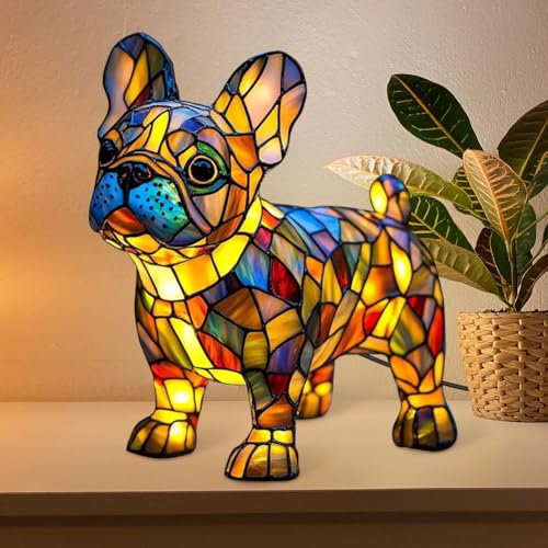 CEWROM Lampada Bulldog francese, luce notturna a LED della serie di cani, lampada da tavolo per cani in resina colorata con luce calda, lampada decorativa per animali domestici