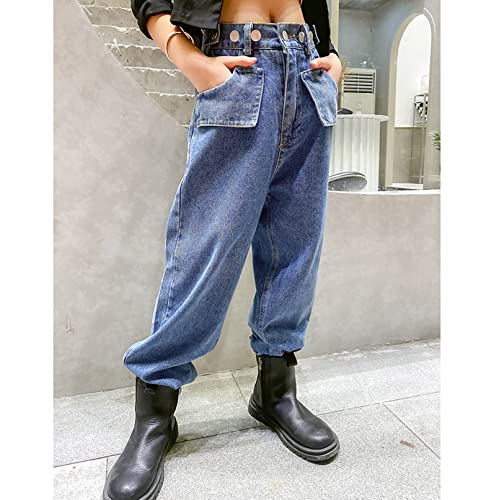 Kids Girls Casual Straight Jeans Elastic Waist Loose Wide Leg Denim Pants with Pockets Baggy Trousers3