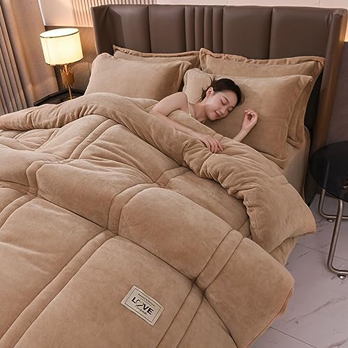Edredón De Lana De Cordero Cálido Edredón De Invierno Grueso Polar De Doble Cara Edredón Hipoalergénico Regalo De Estudiante Invierno Pequeño Cachemir (Marrón,180 * 220CM(4KG))
