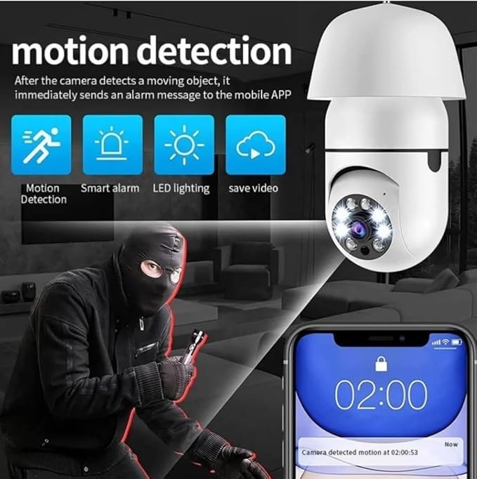 Image of Smart Wi-Fi CCTV Camera | 360 PTZ | 20M Color Night Vision | Human Motion Detection | Auto Tracking | Two-Way Audio | App Control | Supports 128GB SD Card | Bulb-Camera
