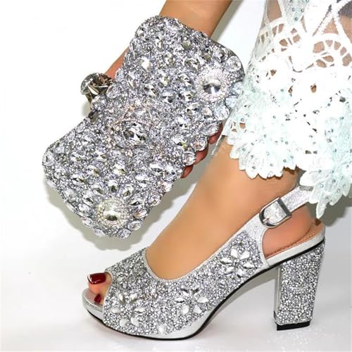 Womens Italian Party Pumps and Matching Bag Set Wedding Shoes Rhinestone Evening Bridal Luxury Accessories2