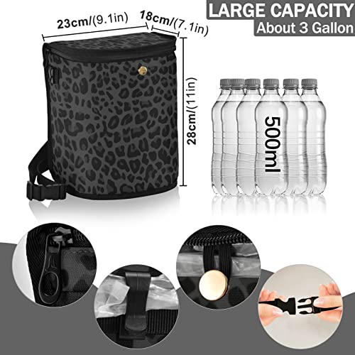 Image of Black Leopard Car Trash Can African Animal Skin Print Car Garbage Bag with Lid Hanging Waterproof Leak Proof Vehicle Storage Bin
