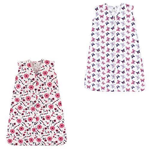 Hudson Baby Unisex Baby Cotton Sleeveless Wearable Sleeping Bag, Pink Flowers and Butterflies 2-pack, 18-24 Months US
