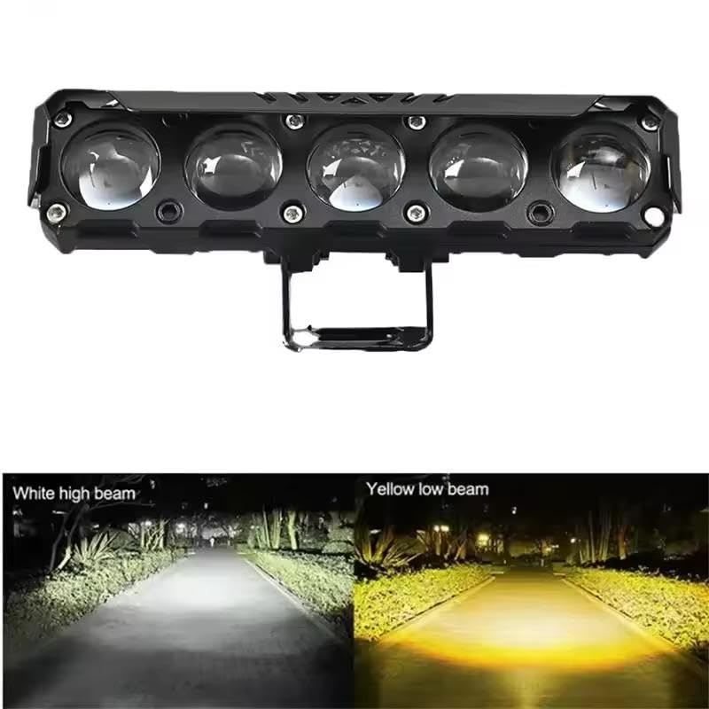 Image of AutoBizarre Car Motorcycle 12V Headlight Led Projector Lamp Dual Color Yellow White Fog Light Metal Body Spotlight Universal for All Bikes Cars SUVs etc. (5 LED, 2 Pcs)