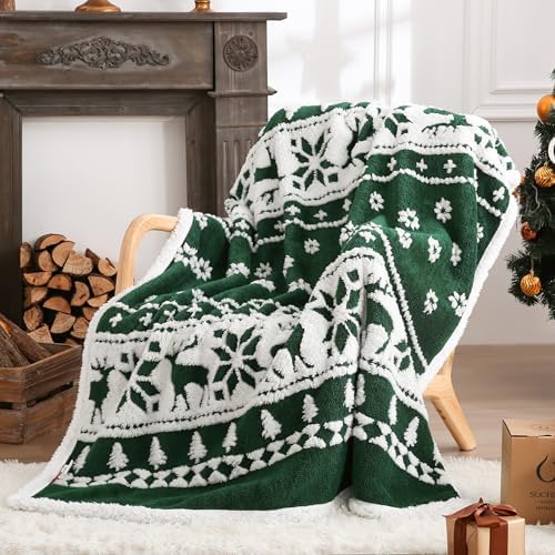 SOCHOW Christmas Holiday Jacquard Sherpa Fleece Throw Blanket, Fu...