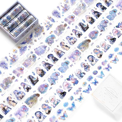 Auguro 6 Rolls pet Tape Stickers for journaling Pre-Cut pet Washi Tape Stickers for Scrapbooking People Stickers Tape journaling Girl Pattern Sticker Rolls for Scrapbooking