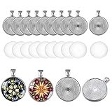 HERZWILD Plateaux Supports Pendentif Rond+Cabochons Verre Transparent Dome Set pour Creation DIY Bijoux Collier Porte-Clés Loisir Créatif
