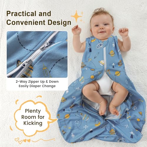 Image of PHF 3 Pack Warm Micro-Fleece Baby Sleep Sack 6-12 Months, Soft Baby Wearable Blanket, 2-Way Zipper Sleeping Bags, Comfy Toddler Sleeping Sack for Boys, Medium Size, Space